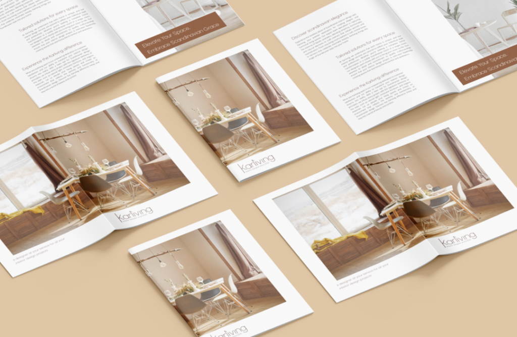 Brochures présentant un espace de vie au style scandinave élégant. - Agence web Prism