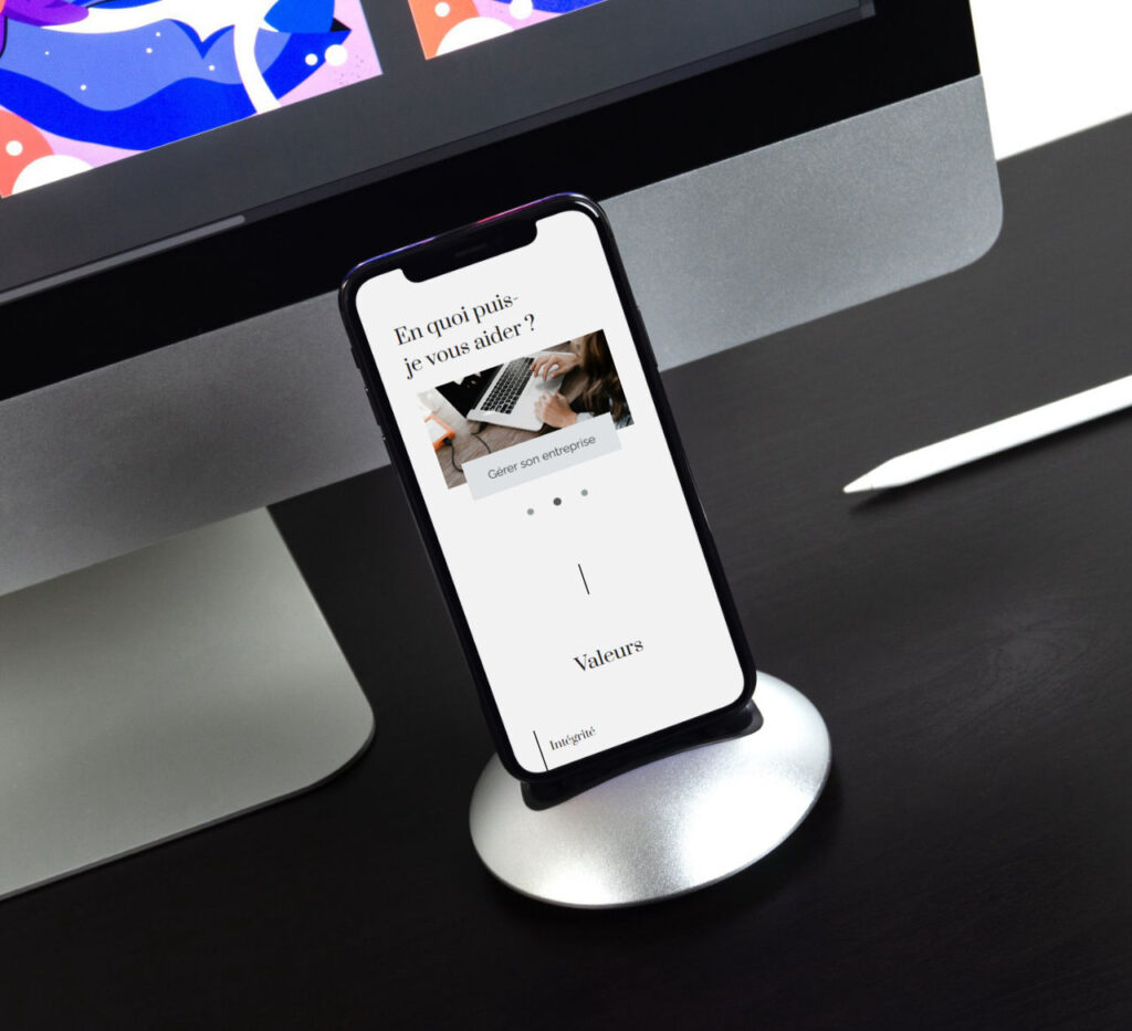 Un téléphone affichant une interface d'aide pour entreprises.