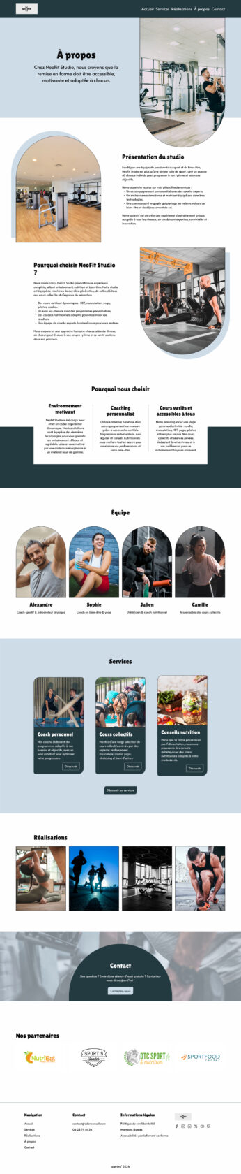 Site dédié à Neofit Studio, centre de remise en forme.