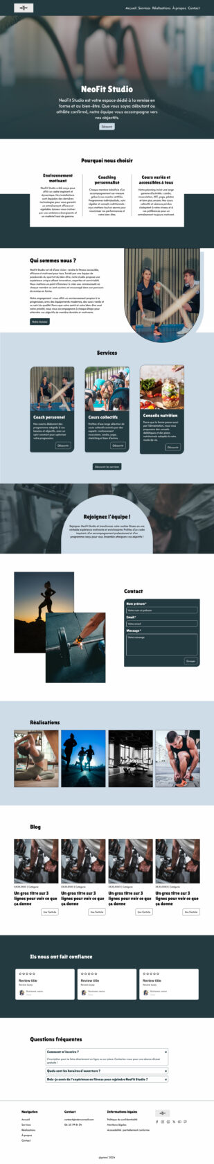 Site web de NeoFit Studio proposant coaching et services fitness.