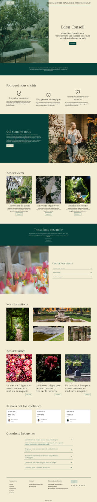 Site web d'Eden Conseil, spécialisé dans l'aménagement de jardins.