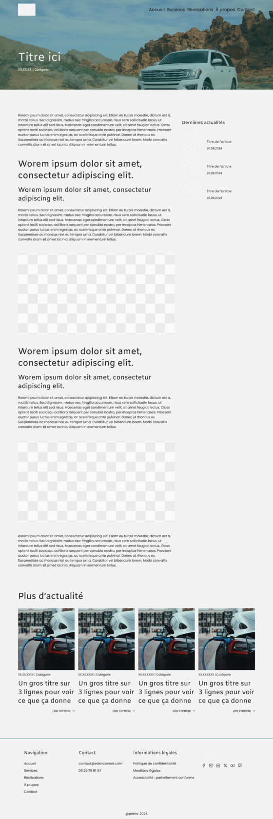 Site web présentant des articles et informations sur des véhicules.