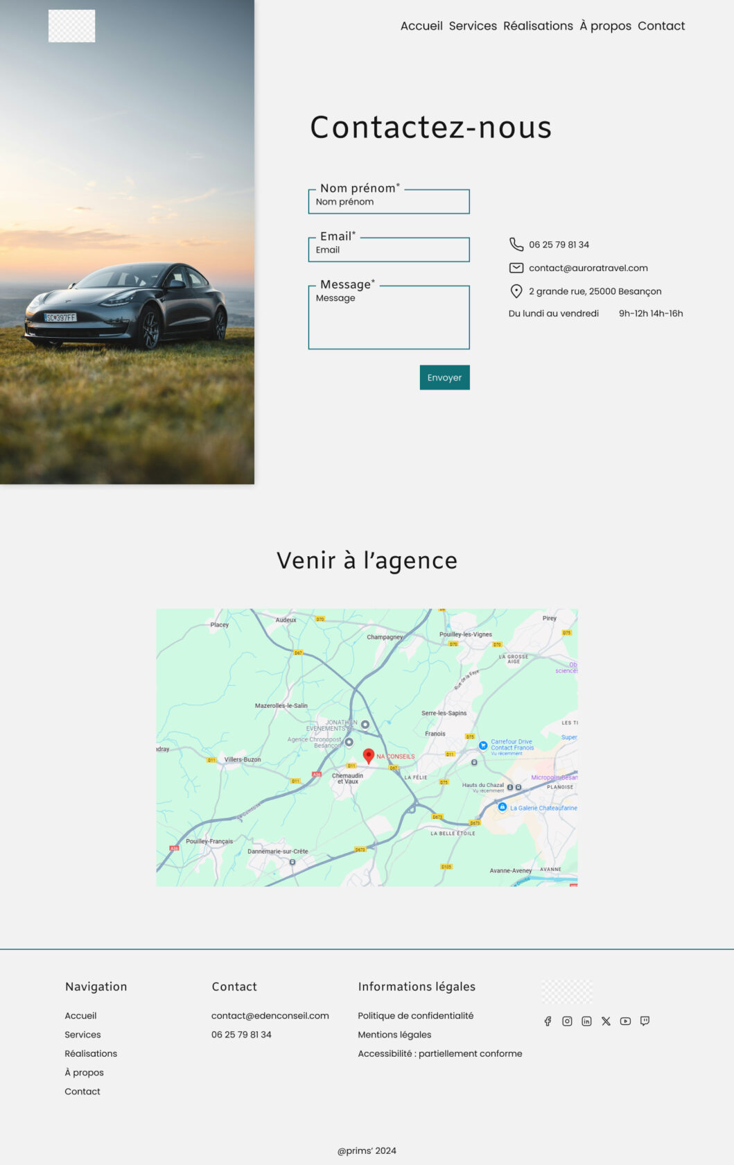 Site web pour contacter une agence de voyage.