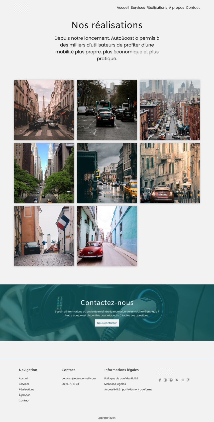 Site web présentant des réalisations d'AutoBoost en mobilité durable.