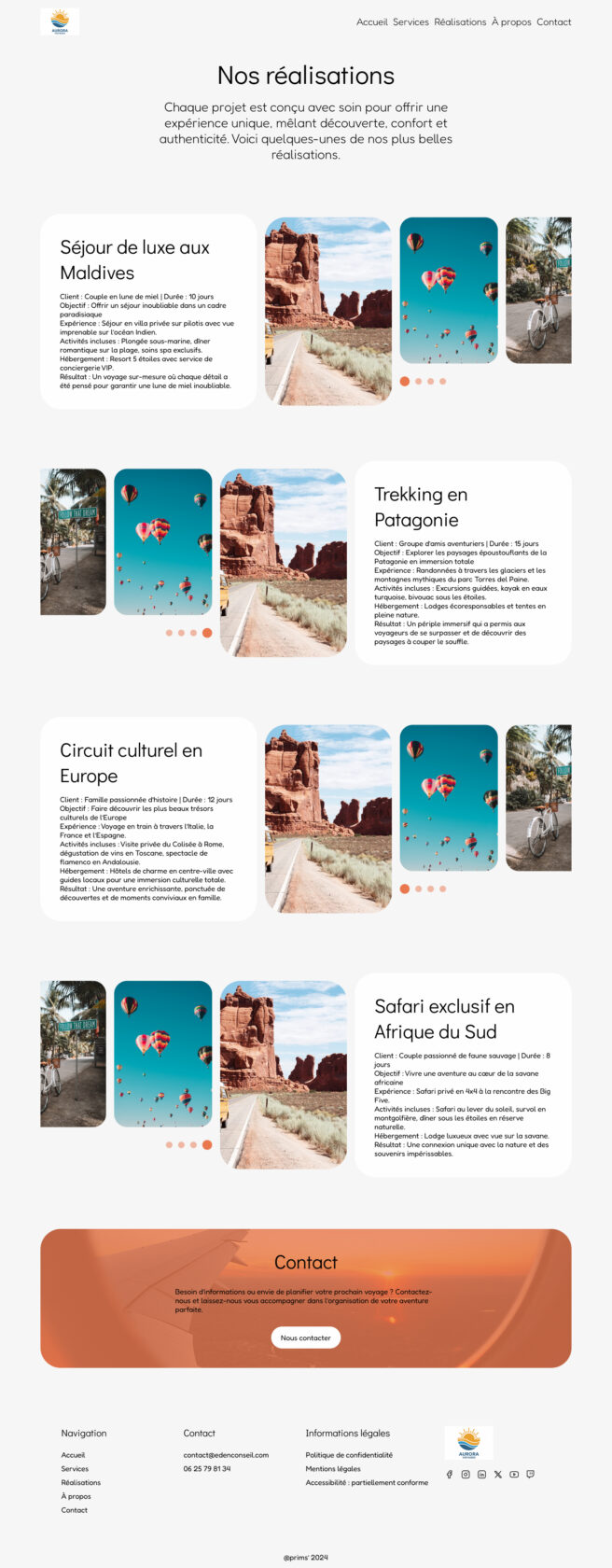 Propositions de voyages sur mesure vers des destinations exotiques.