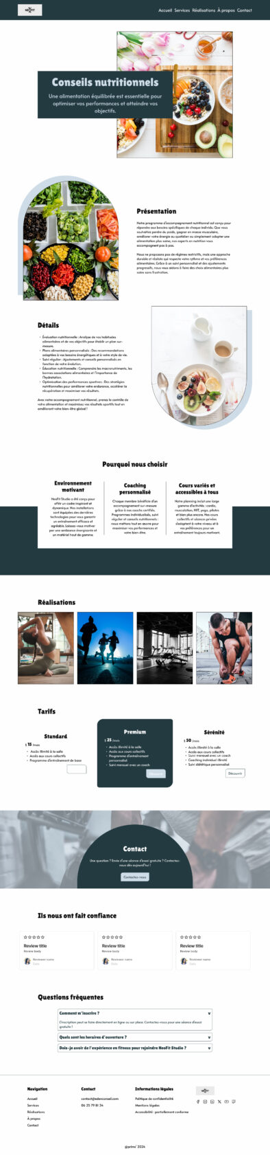 Site web proposant des conseils nutritionnels et coaching personnalisé.