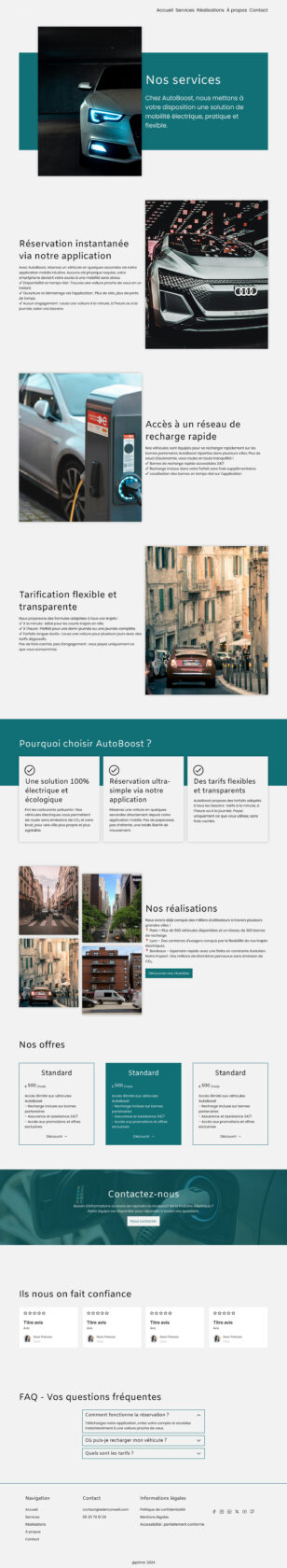 Service de location de voitures électriques avec réservation flexible.